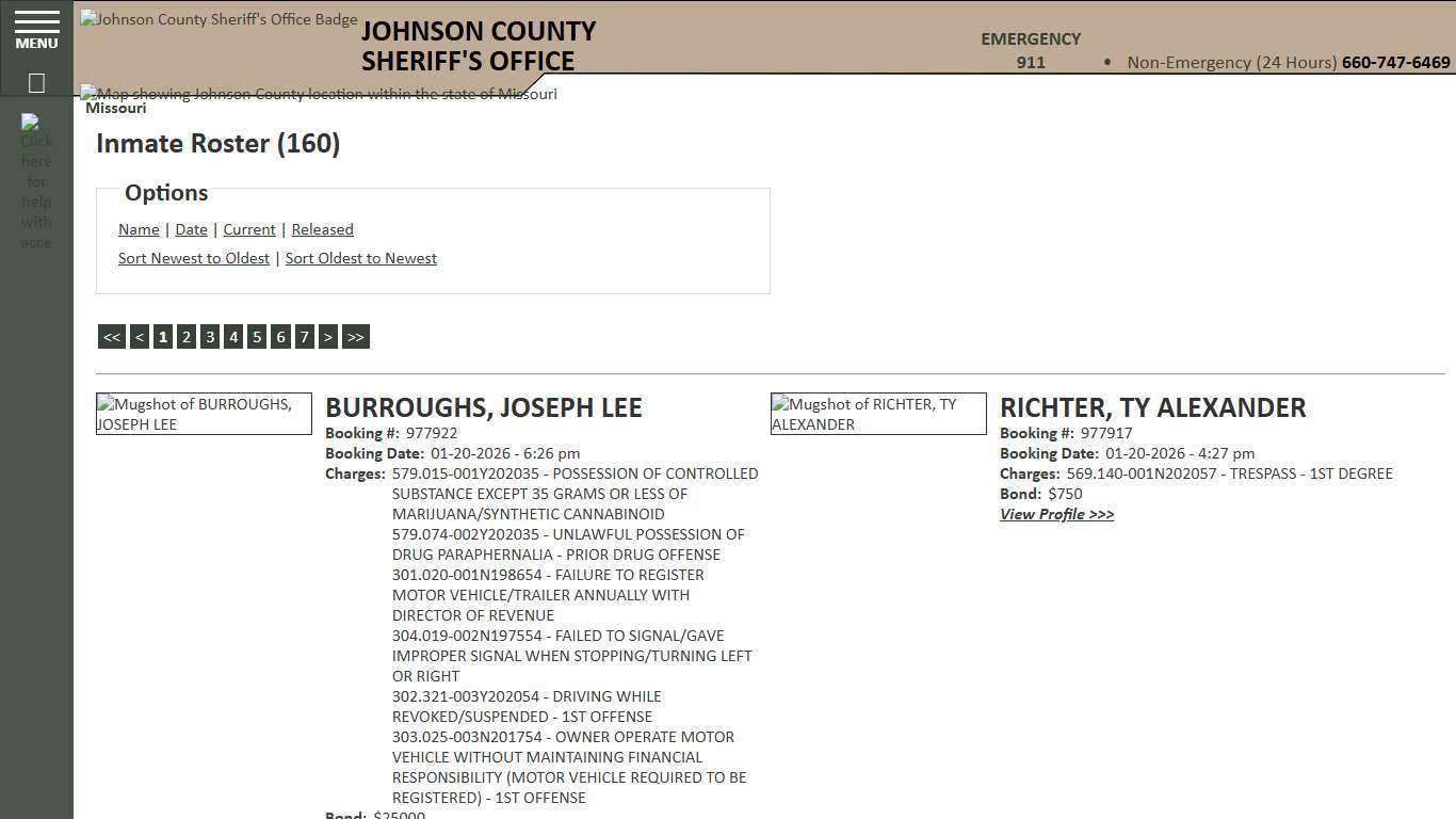 Inmate Roster - Current Inmates Booking Date Descending - Johnson County Sheriff MO